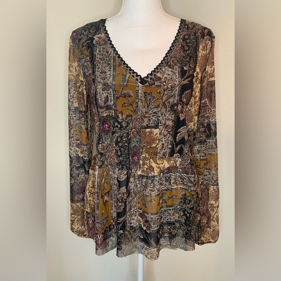 NWT Desigual Katrina Peplum Top Blouse Boho Floral Women Euro Small - Picture 1 of 8